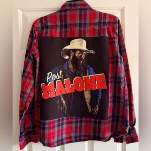 Post Malone Red Plaid Western Graphic Flannel Shirt